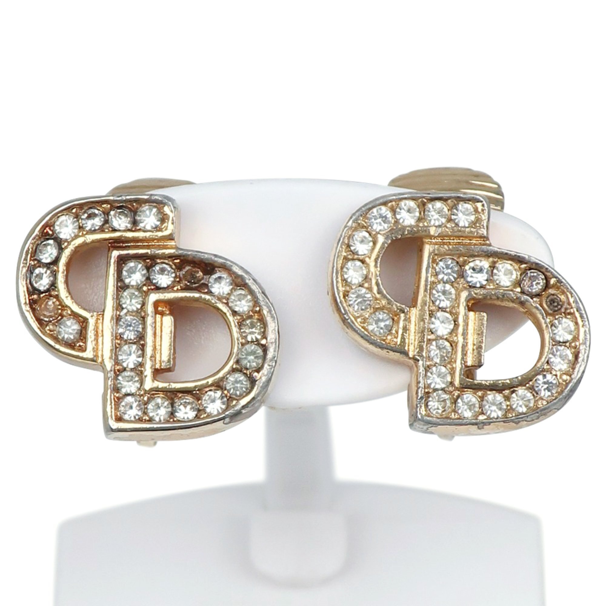 Christian Dior Dior Cd Logo Earrings, Gold Plated With Rhinestones, Approxima...